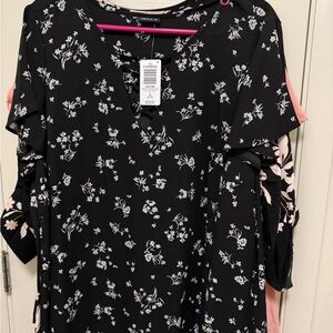 Torrid Black and White Floral Blouse